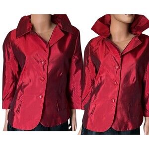 Vtg Victor Costa Womens Red Silk Blazer Size 10 Glam Romantic Indie Holiday Luxe